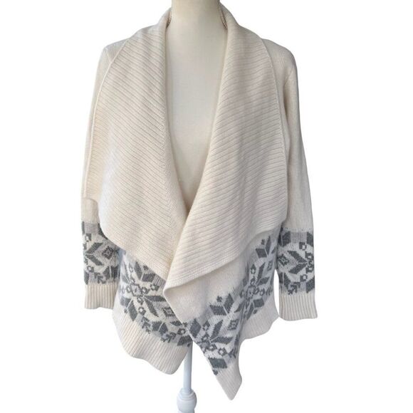 Lauren Ralph Lauren Wool Blend Snowflake Fair Isle Open Front Cardigan Size L - Picture 1 of 8